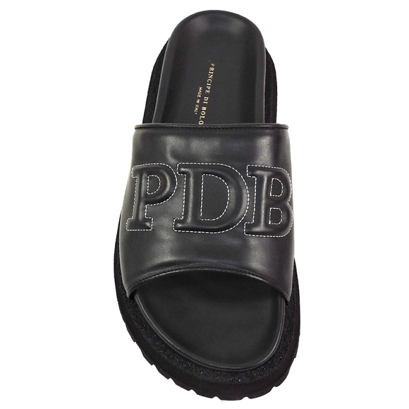 PRINCIPE DI BOLOGNA ?? MEN\'S SOFT BLACK LEATHER FLAT SUMMER SANDALS